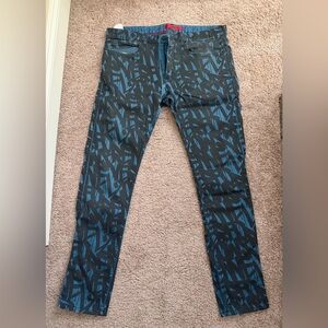 HUGO Black and Blue Patterned Skinny Jeans